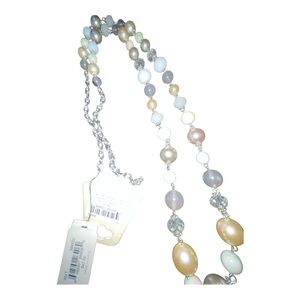 Erica Lyons Iridescent Pearl and Bead Necklace in Cream, Gray, White